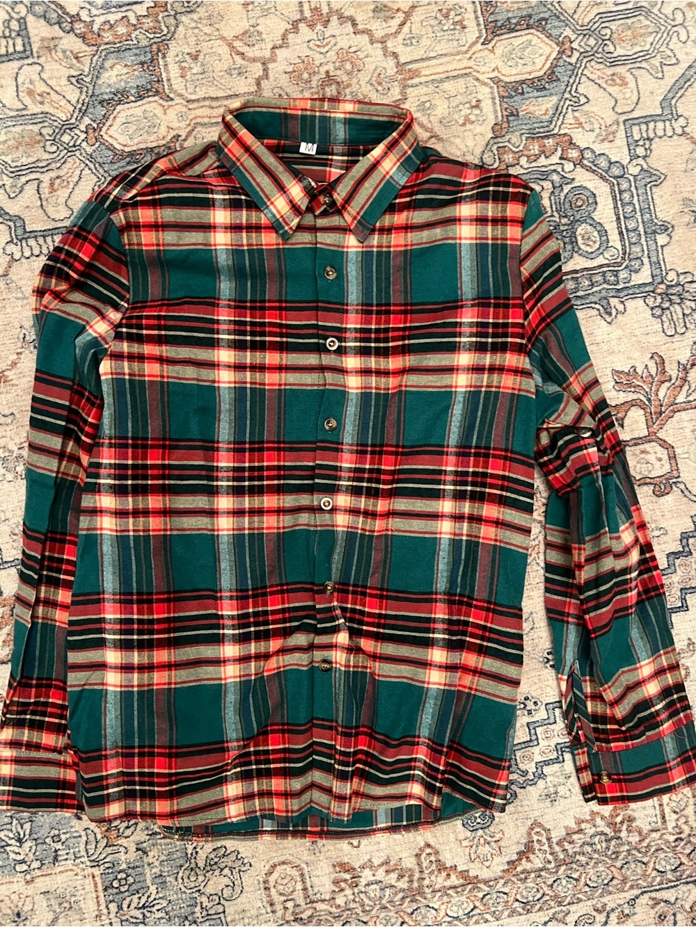 Plaid Button-Up Shirt - Green & Red